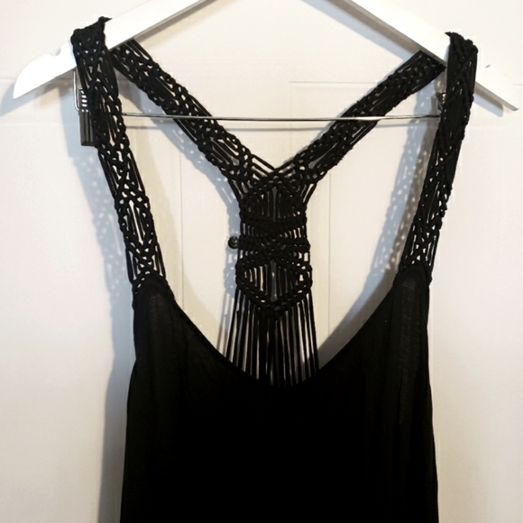 Billabong Coverup Midi Dress Black Crochet Back Straps Boho Flowy Woman M EUC - Picture 3 of 12